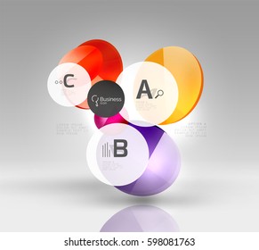 Círculos brillantes con texto en espacio 3d, fondo abstracto vectorial