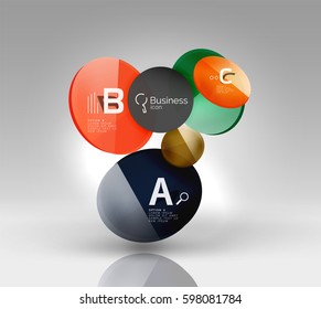 Círculos brilhantes com texto em espaço 3D, plano de fundo abstrato do vetor
