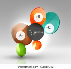 Círculos brillantes con texto en espacio 3d, fondo abstracto vectorial