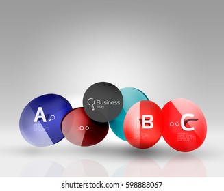 Círculos brillantes con texto en espacio 3d, fondo abstracto vectorial