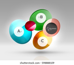 Círculos brillantes con texto en espacio 3d, fondo abstracto vectorial
