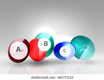 Círculos brillantes con texto en espacio 3d, fondo abstracto vectorial