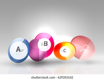 Círculos brillantes con texto en espacio 3d, fondo abstracto vectorial