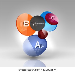 Círculos brillantes con texto en espacio 3d, fondo abstracto vectorial