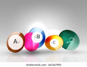Círculos brillantes con texto en espacio 3d, fondo abstracto vectorial