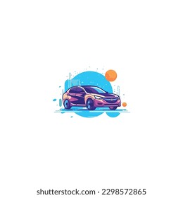 shiny clean car being washed include water bubbles, car wash company logo. modern flat color 