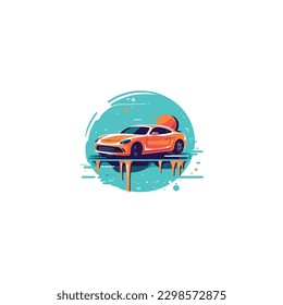 shiny clean car being washed include water bubbles, car wash company logo. modern flat color 