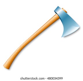 Shiny clean metal axe with shadow and wooden handle