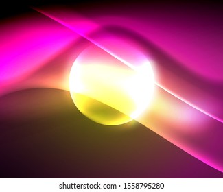 Shiny color bright neon abstract wave template. Abstract bright light. Neon light glowing effect. Space background. Abstract shape. Shining space.