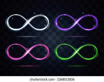 Shiny Color Infinity Symbol Set on a Dark Background for Web and App Graphic Design. Vector illustration of Decor Element