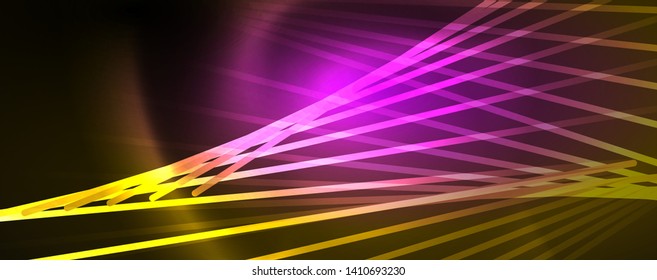Luces de neón de color brillante con líneas, papel de pared abstracto, movimiento brillante, luz espacial mágica. Fondo abstracto Vector Techno