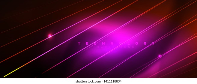 Shiny color neon light with lines, abstract wallpaper, shiny motion, magic space light. Vector techno abstract background