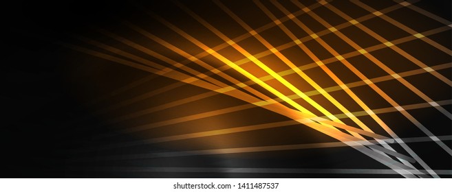 Luces de neón de color brillante con líneas, papel de pared abstracto, movimiento brillante, luz espacial mágica. Fondo abstracto Vector Techno