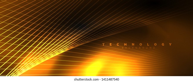 Shiny color neon light with lines, abstract wallpaper, shiny motion, magic space light. Vector techno abstract background