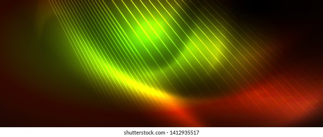 Shiny color neon light with lines, abstract wallpaper, shiny motion, magic space light. Vector techno abstract background