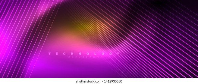 Shiny color neon light with lines, abstract wallpaper, shiny motion, magic space light. Vector techno abstract background