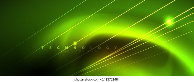 Shiny color neon light with lines, abstract wallpaper, shiny motion, magic space light. Vector techno abstract background