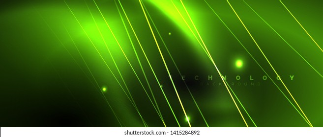 Shiny color neon light with lines, abstract wallpaper, shiny motion, magic space light. Vector techno abstract background