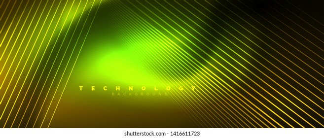 Shiny color neon light with lines, abstract wallpaper, shiny motion, magic space light. Vector techno abstract background