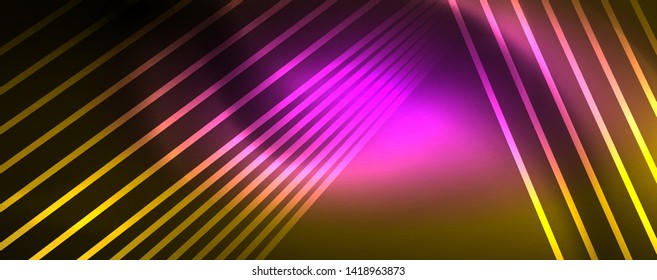 Shiny color neon light with lines, abstract wallpaper, shiny motion, magic space light. Vector techno abstract background