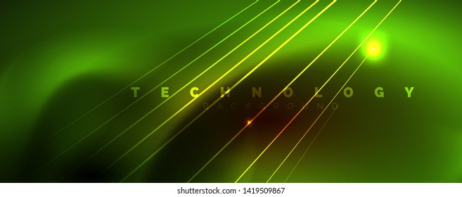 Shiny color neon light with lines, abstract wallpaper, shiny motion, magic space light. Vector techno abstract background