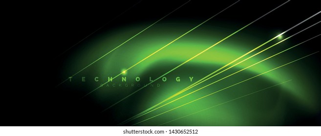 Shiny color neon light with lines, abstract wallpaper, shiny motion, magic space light. Vector techno abstract background