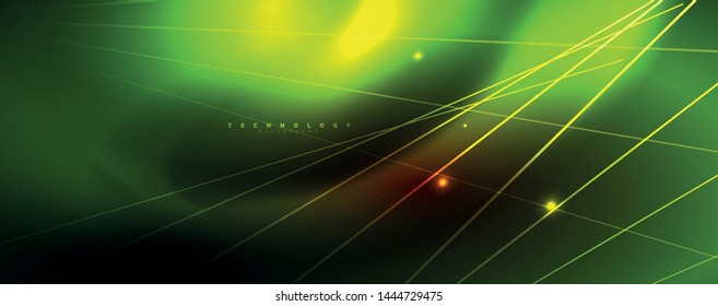 Shiny color neon light with lines, abstract wallpaper, shiny motion, magic space light. Vector techno abstract background