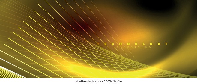 Shiny color neon light with lines, abstract wallpaper, shiny motion, magic space light. Vector techno abstract background