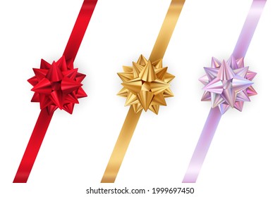 Shiny color satin ribbon on white background