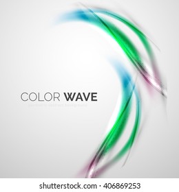 Shiny color wave isolated on white, lines with light effects