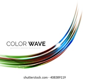 Shiny color wave isolated on white, lines with light effects