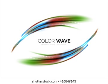 Shiny color wave isolated on white, lines with light effects