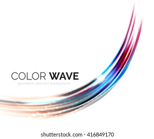 Shiny color wave isolated on white, lines with light effects