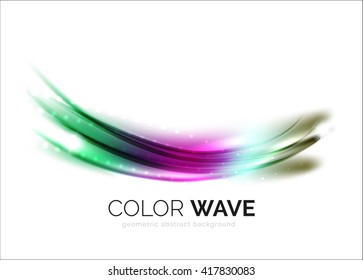 Shiny color wave isolated on white, lines with light effects