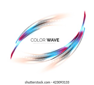 Shiny color wave isolated on white, lines with light effects
