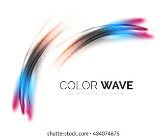 Shiny color wave isolated on white, lines with light effects