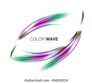 Shiny color wave isolated on white, lines with light effects