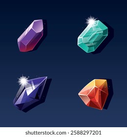 Shiny Colored Gems Set. Collection of Precious Crystals in Various Colors