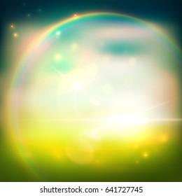 Shiny and colorful background with lots of light, a rainbow and small vignette effect.
