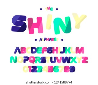 Shiny colorful font. English alphabet and numbers.