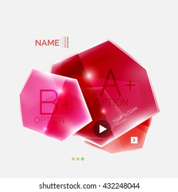 Shiny colorful geometric business abstract infographics template. Glossy glass style template with sample text - options and slogans