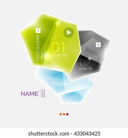 Shiny colorful geometric business abstract infographics template. Glossy glass style template with sample text - options and slogans