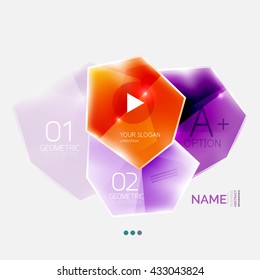 Shiny colorful geometric business abstract infographics template. Glossy glass style template with sample text - options and slogans