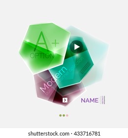 Shiny colorful geometric business abstract infographics template. Glossy glass style template with sample text - options and slogans