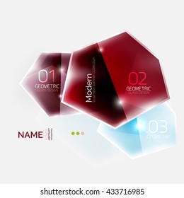 Shiny colorful geometric business abstract infographics template. Glossy glass style template with sample text - options and slogans