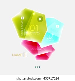 Shiny colorful geometric business abstract infographics template. Glossy glass style template with sample text - options and slogans