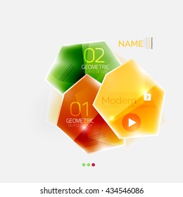 Shiny colorful geometric business abstract infographics template. Glossy glass style template with sample text - options and slogans