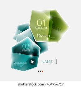 Shiny colorful geometric business abstract infographics template. Glossy glass style template with sample text - options and slogans