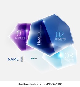 Shiny colorful geometric business abstract infographics template. Glossy glass style template with sample text - options and slogans