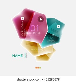 Shiny colorful geometric business abstract infographics template. Glossy glass style template with sample text - options and slogans